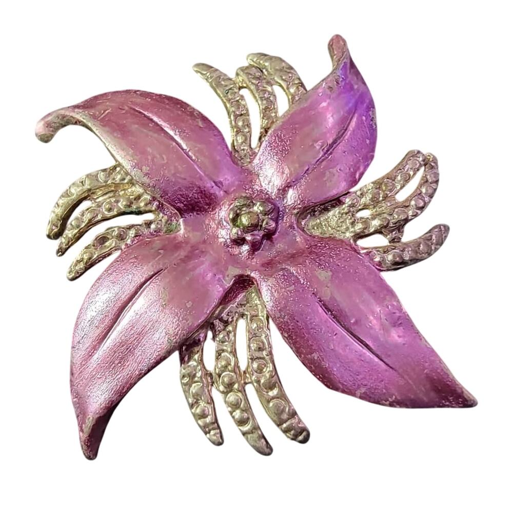 Vintage enamel purple flower brooch